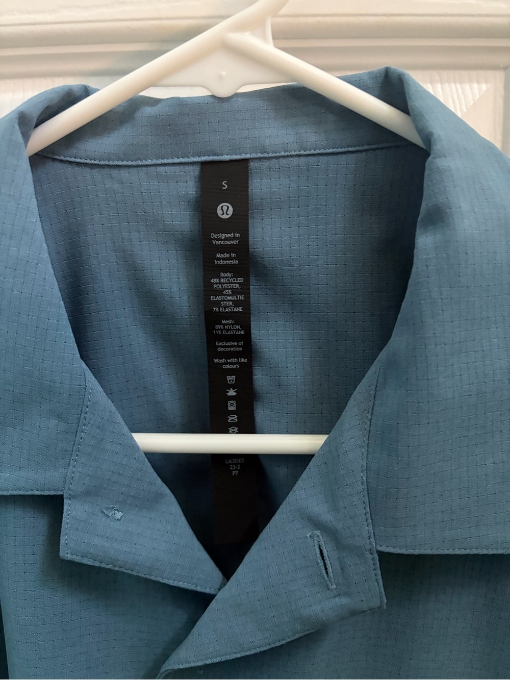 lululemon athletica Short Sleeve Button-Up Shirt in Slate Blue - Picture 2 of 3